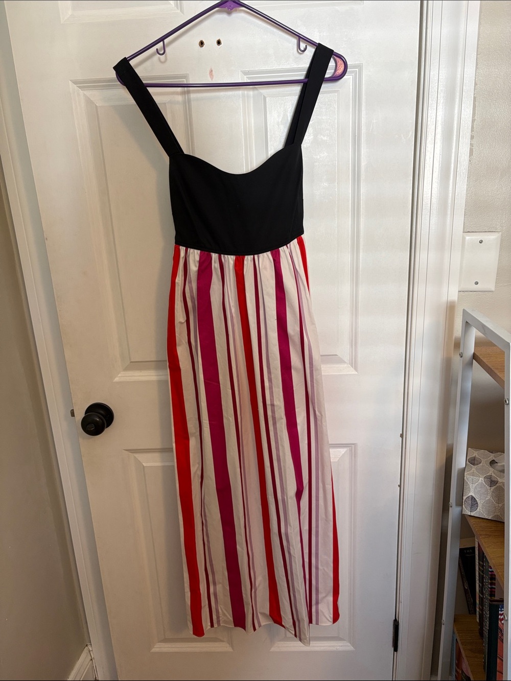 Kate Spade Black Bodice Striped Maxi Dress with Pink & Red Accents